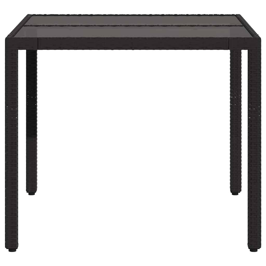 havebord med glastop 90x90x75 cm polyrattan sort
