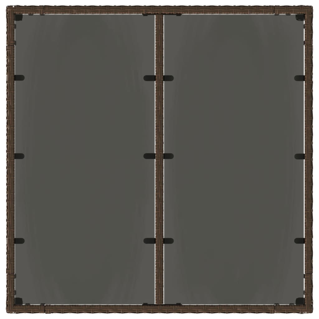 havebord med glastop 90x90x75 cm polyrattan brun