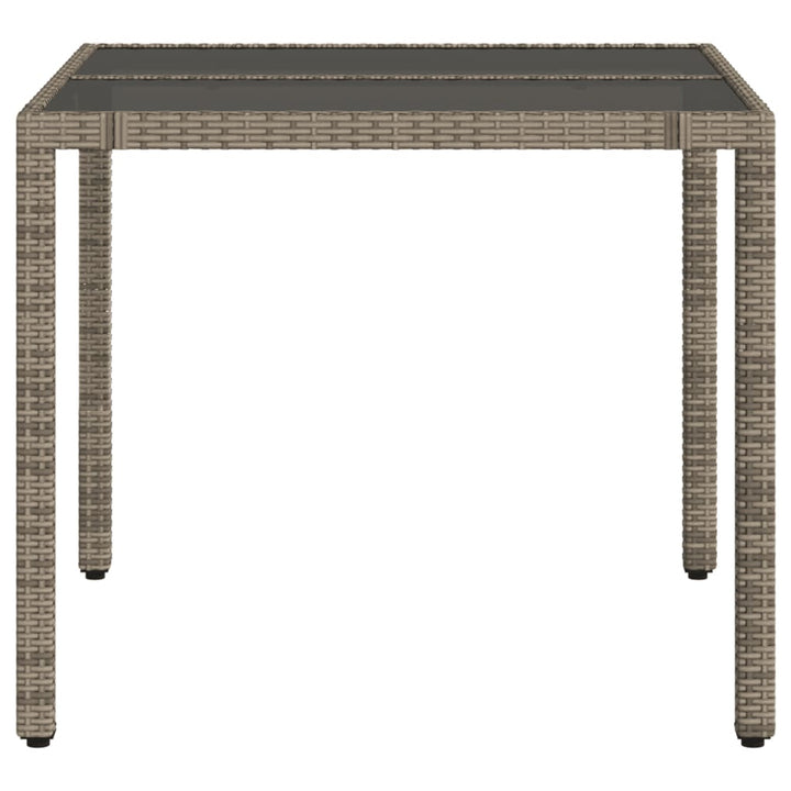 havebord med glastop 90x90x75 cm polyrattan grå