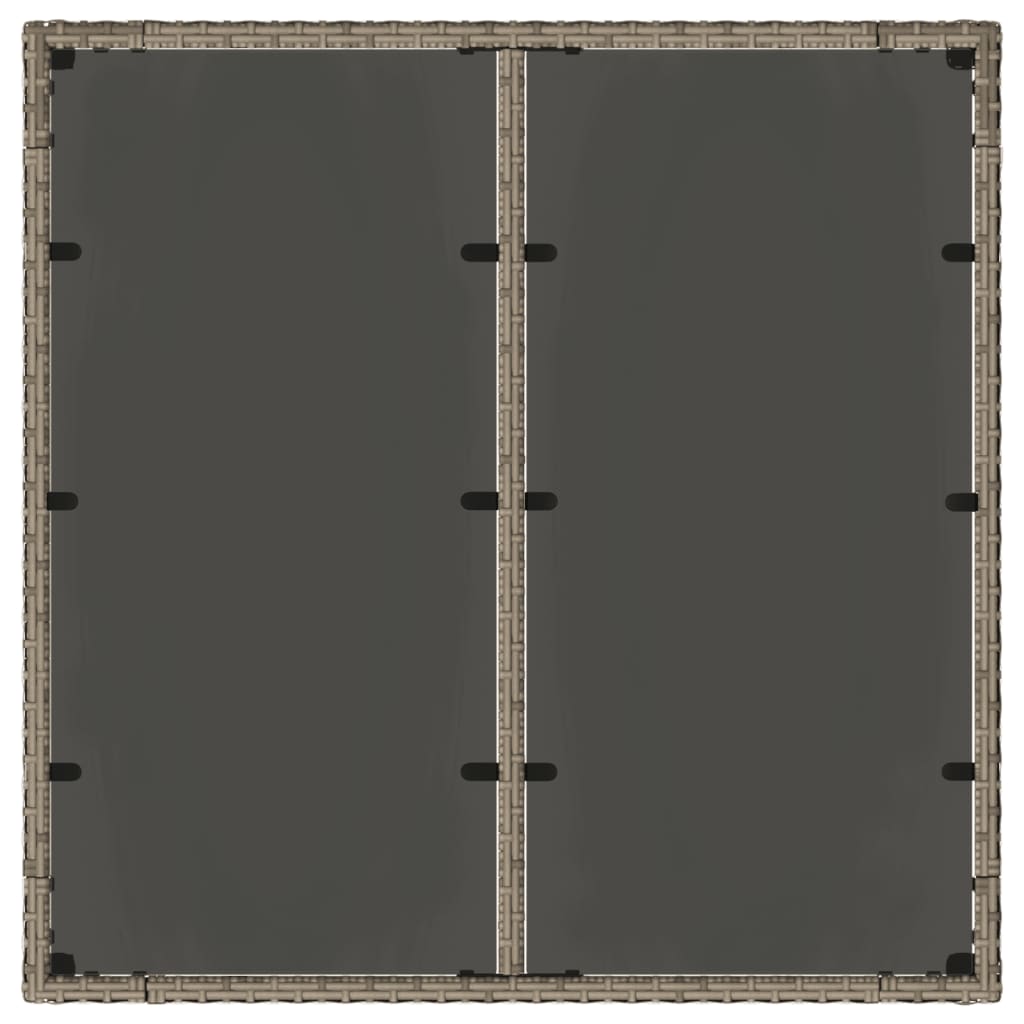 havebord med glastop 90x90x75 cm polyrattan grå