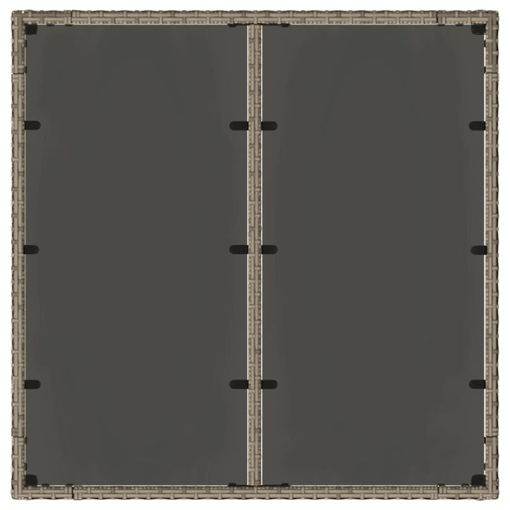 havebord med glastop 90x90x75 cm polyrattan grå
