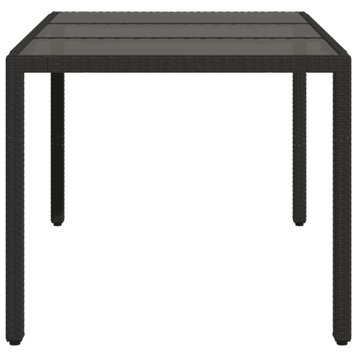 havebord med glastop 150x90x75 cm polyrattan sort