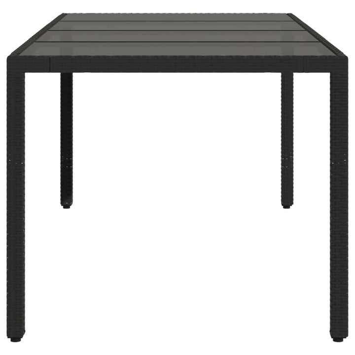 havebord med glastop 150x90x75 cm polyrattan sort
