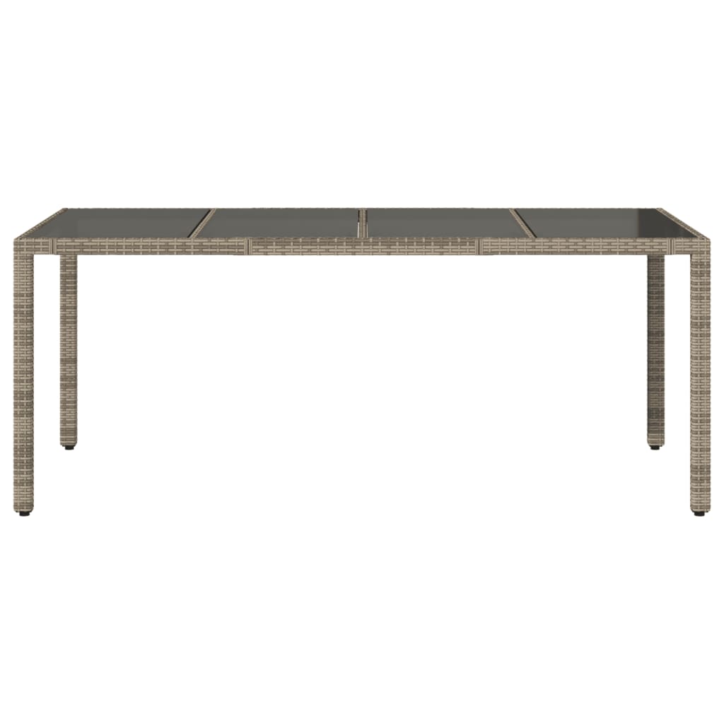havebord med glastop 190x90x75 cm polyrattan grå