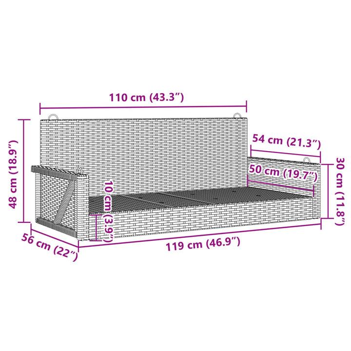 gyngebænk 119x56x48 cm polyrattan beige