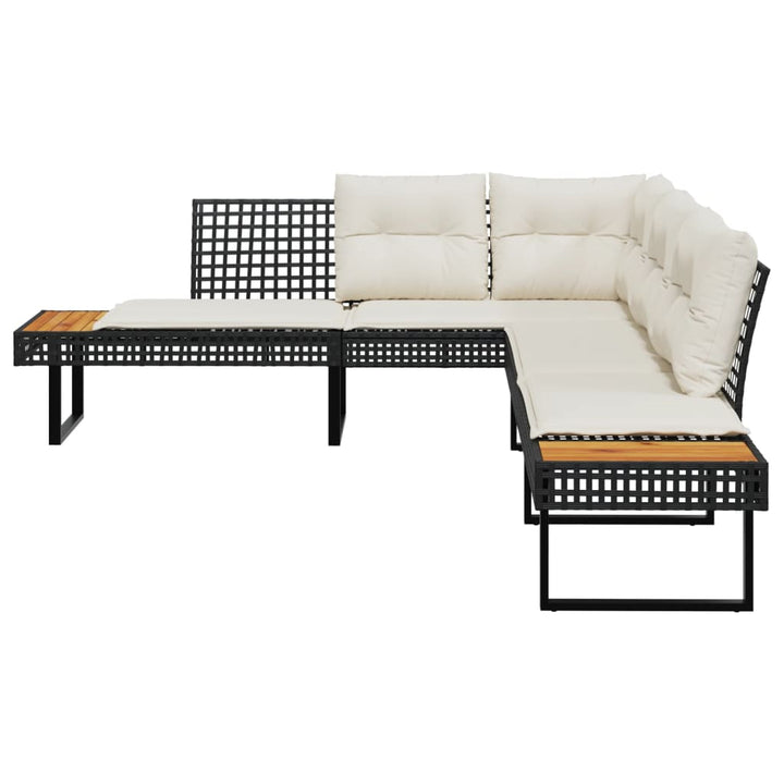 L-formet havesofa med hynder polyrattan og akacietræ sort