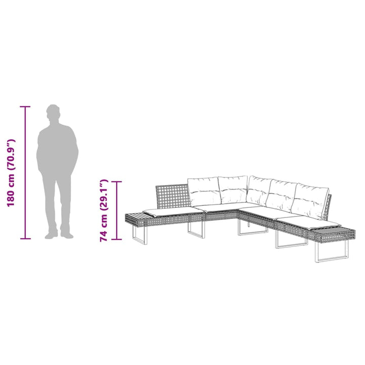 L-formet havesofa med hynder polyrattan og akacietræ sort