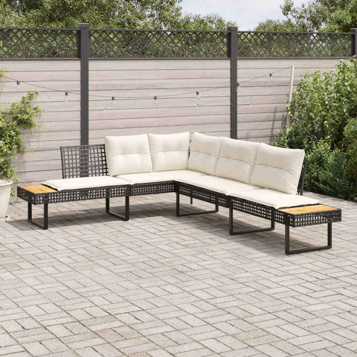 L-formet havesofa med hynder polyrattan og akacietræ sort