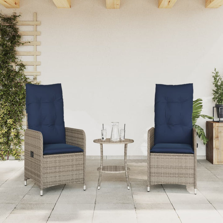 havestole med lænefunktion 2 stk. med hynder grå polyrattan