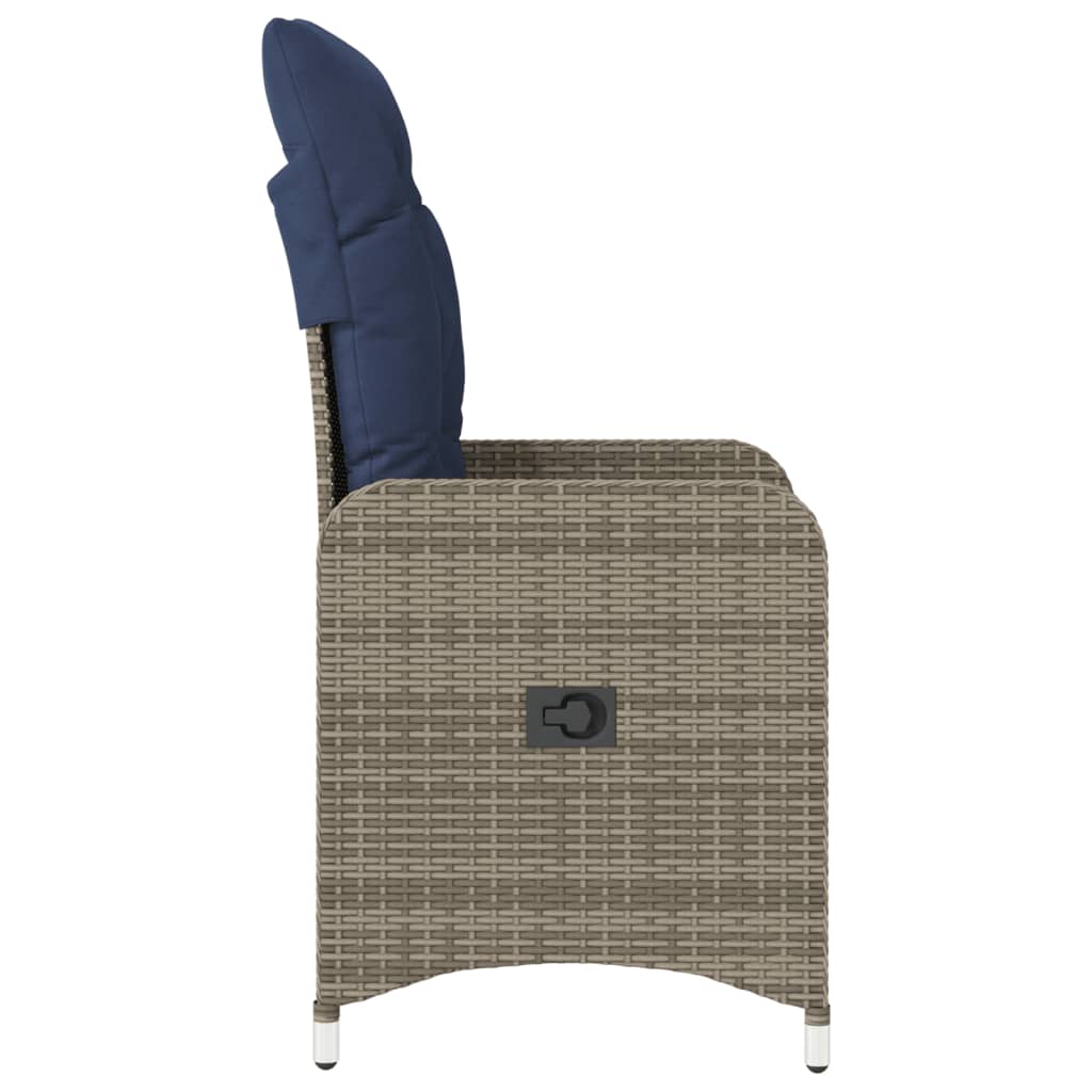 havestole med lænefunktion 2 stk. med hynder grå polyrattan