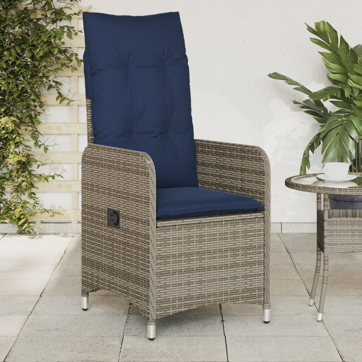 havestole med lænefunktion 2 stk. med hynder grå polyrattan