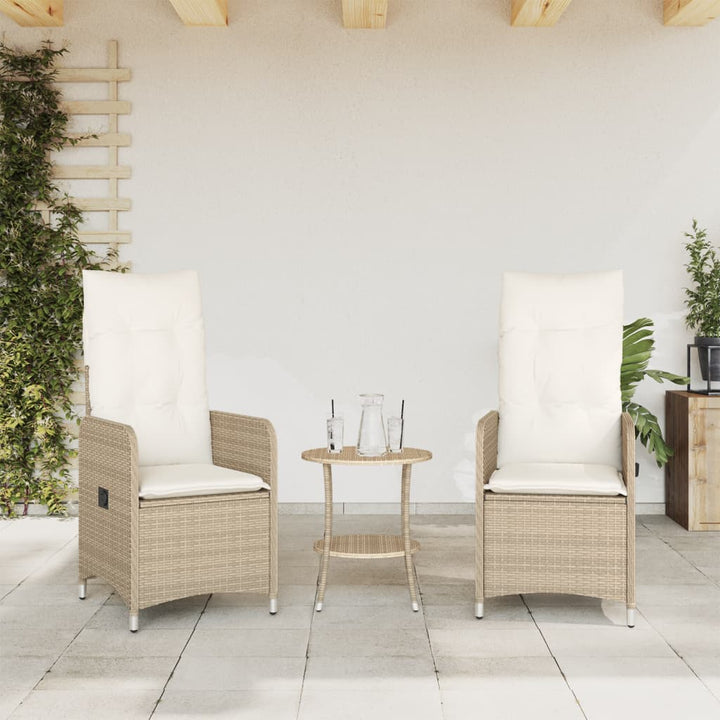 havestole 2 stk. med lænefunktion og bord polyrattan beige