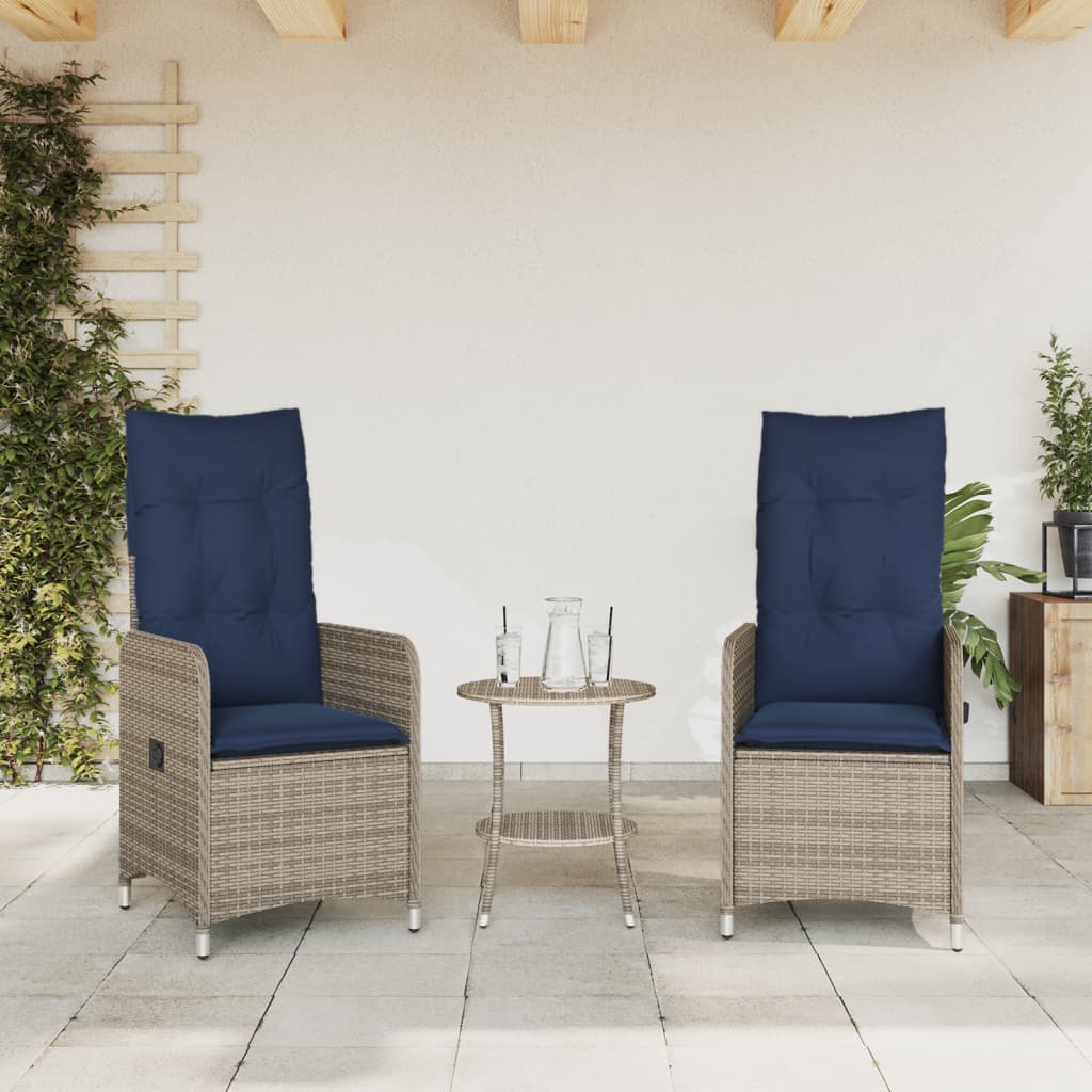 havestole med lænefunktion 2 stk. med bord grå polyrattan