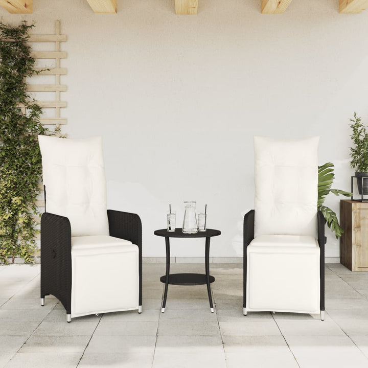 havestole med hynder 2 stk. justerbart ryglæn polyrattan sort