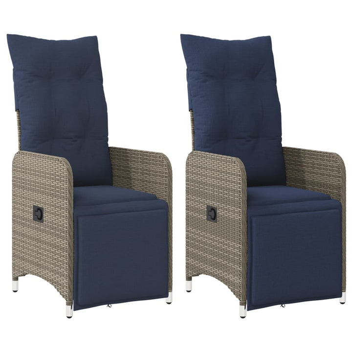 havestole med lænefunktion 2 stk. med hynder grå polyrattan