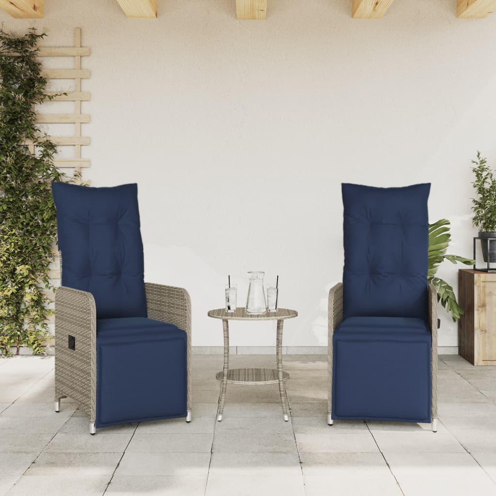 havestole med lænefunktion 2 stk. med hynder grå polyrattan