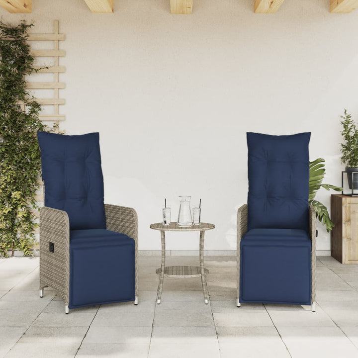 havestole med lænefunktion 2 stk. med hynder grå polyrattan