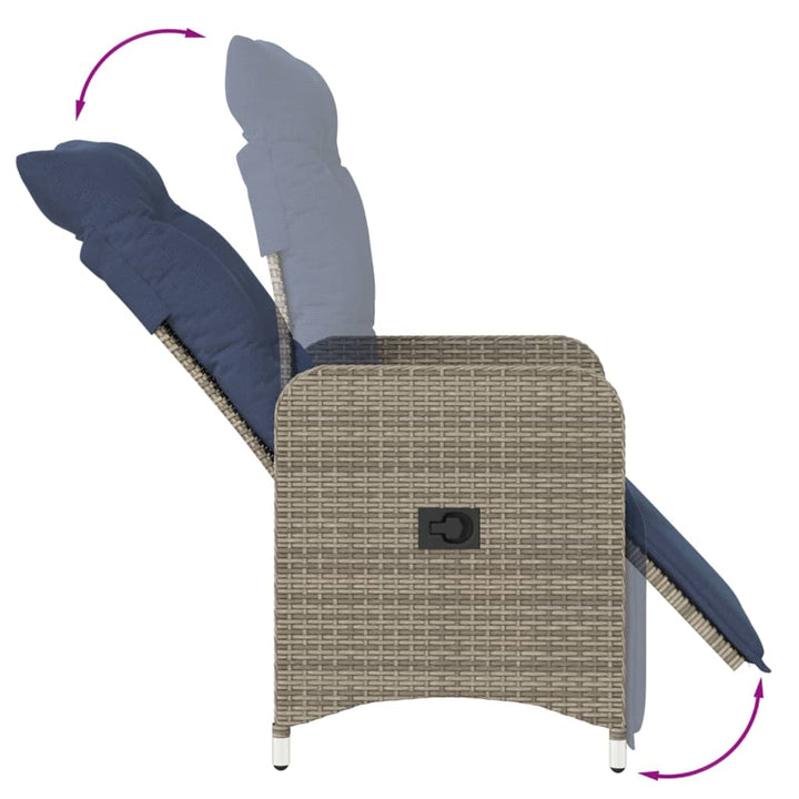 havestole med lænefunktion 2 stk. med hynder grå polyrattan