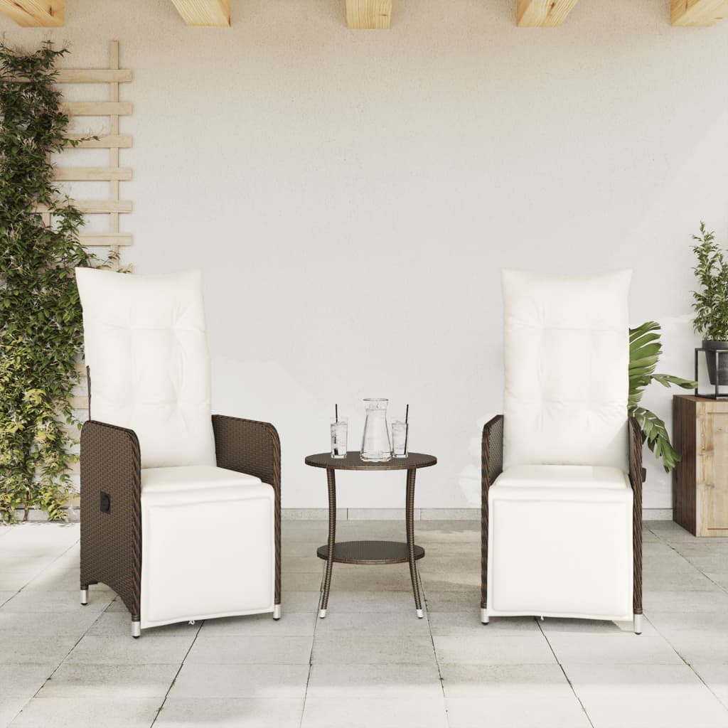 havestole 2 stk. med lænefunktion og bord polyrattan brun