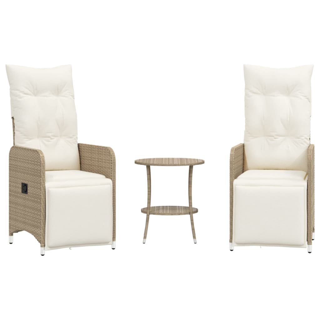 havestole 2 stk. med lænefunktion og bord polyrattan beige