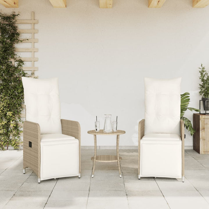 havestole 2 stk. med lænefunktion og bord polyrattan beige