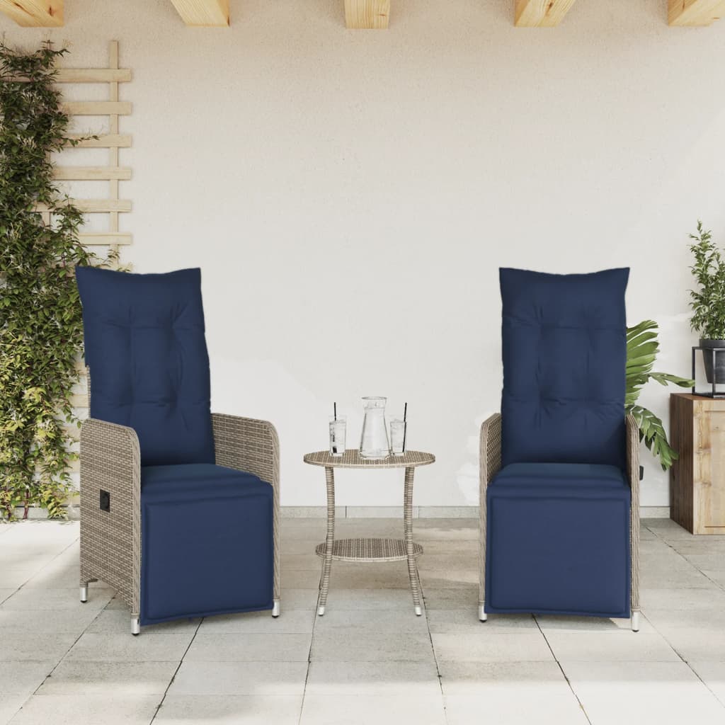 havestole med lænefunktion 2 stk. med bord grå polyrattan