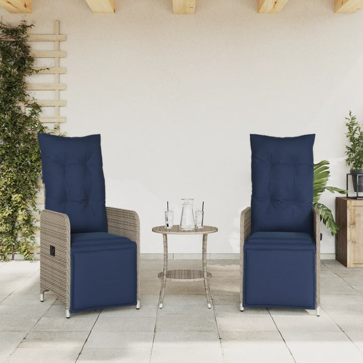 havestole med lænefunktion 2 stk. med bord grå polyrattan