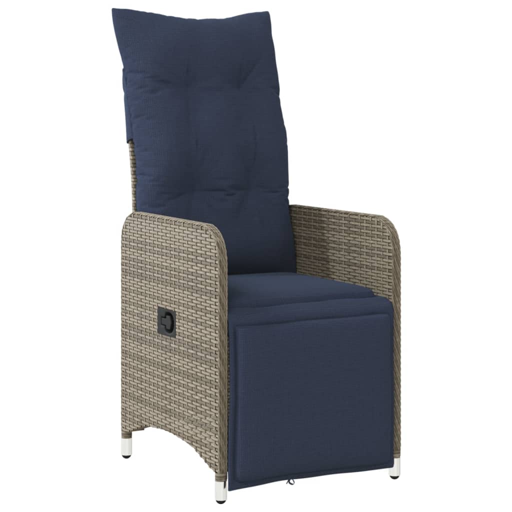 havestole med lænefunktion 2 stk. med bord grå polyrattan