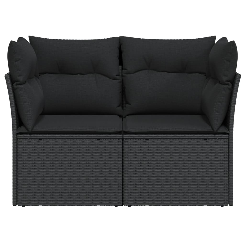 2-personers havesofa med hynder polyrattan sort