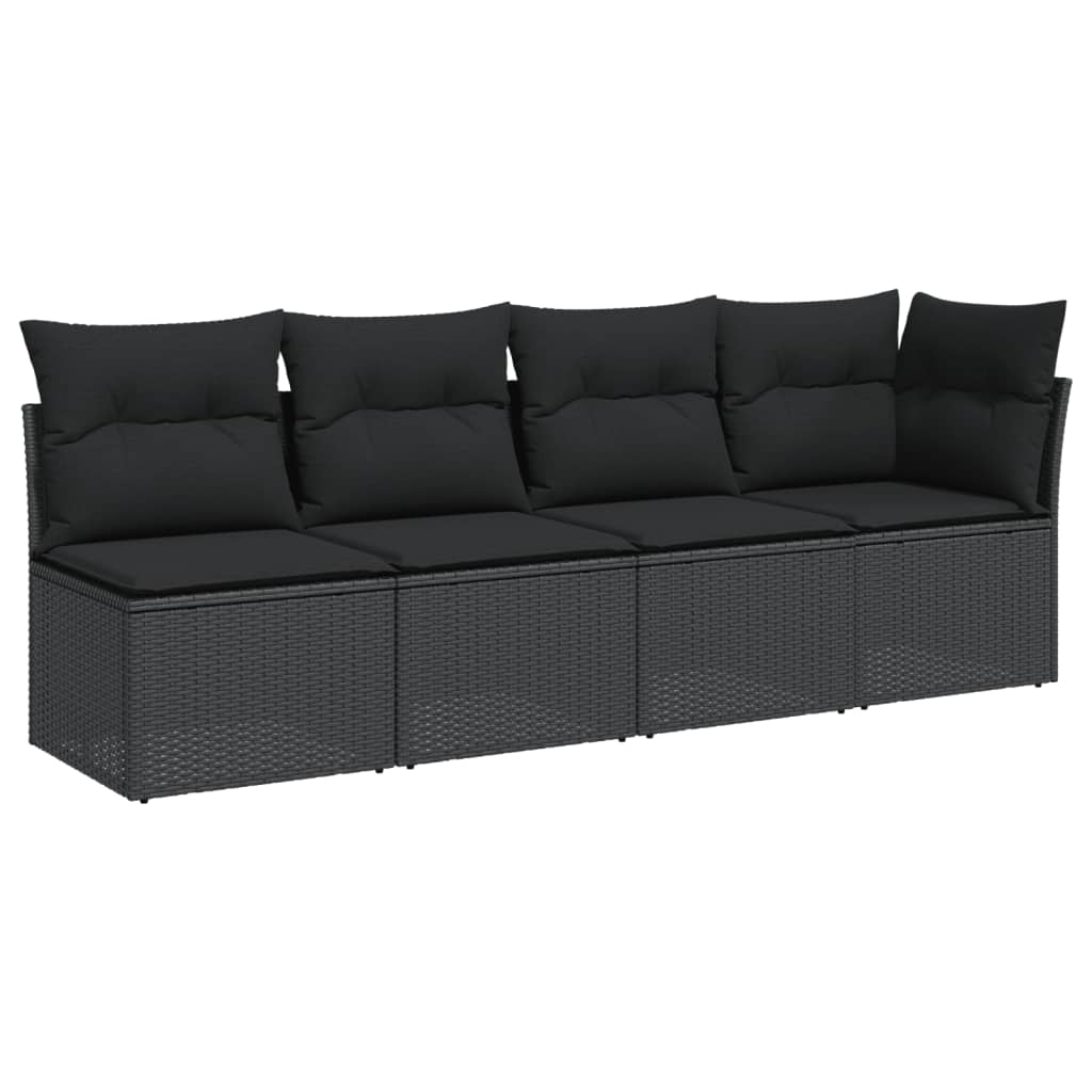 havesofa med hynder 4-personers sort polyrattan