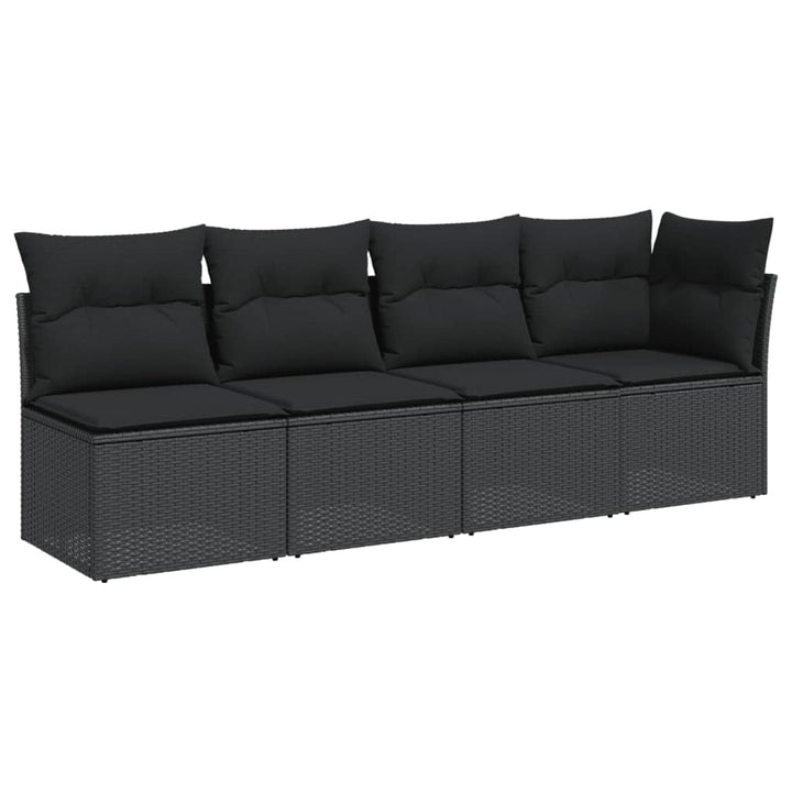 havesofa med hynder 4-personers sort polyrattan