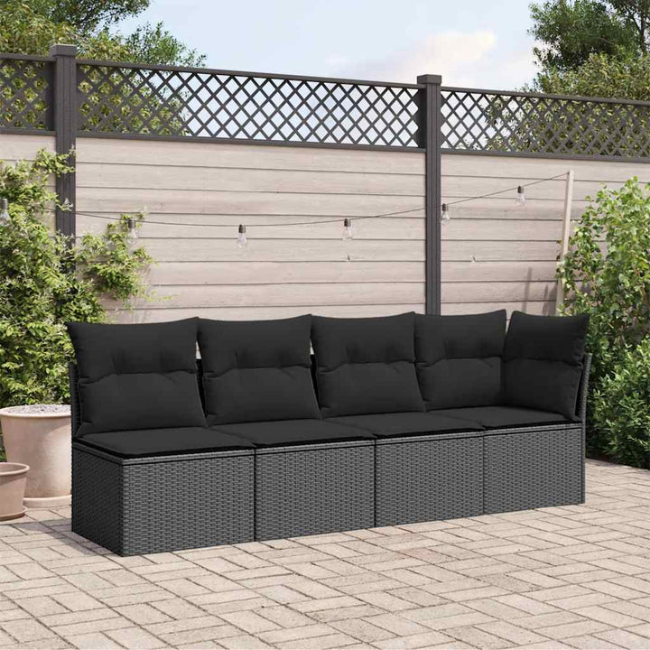 havesofa med hynder 4-personers sort polyrattan