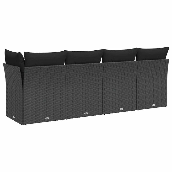 havesofa med hynder 4-personers sort polyrattan