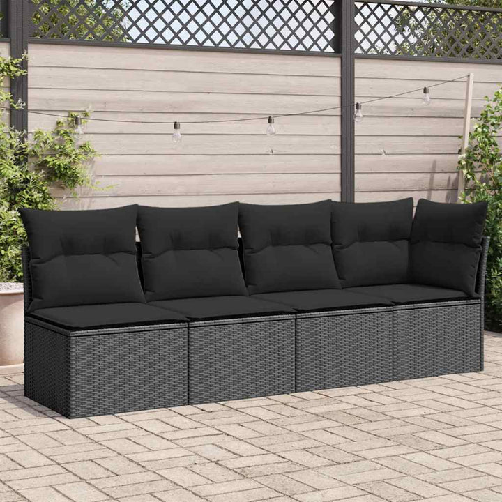 havesofa med hynder 4-personers sort polyrattan