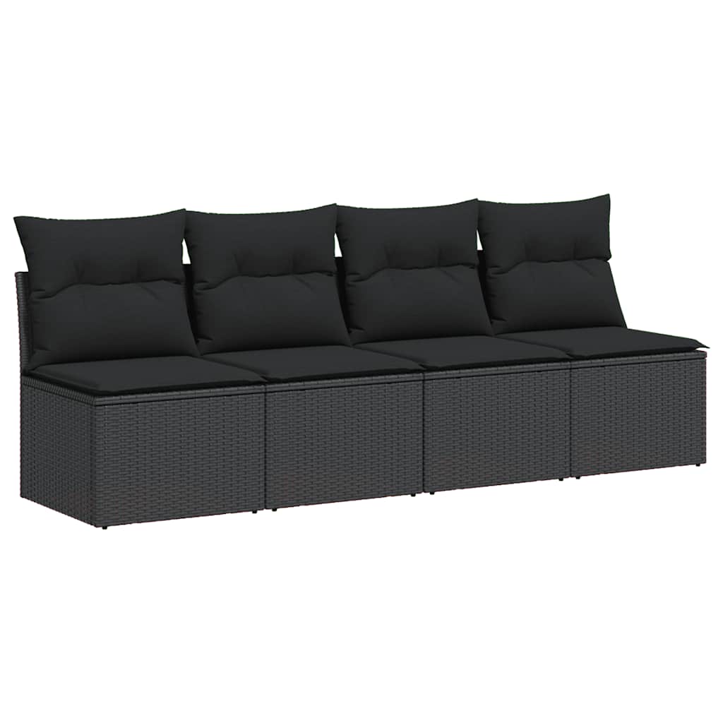 havesofa med hynder 4-personers sort polyrattan
