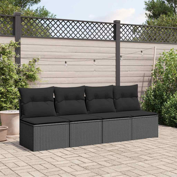 havesofa med hynder 4-personers sort polyrattan