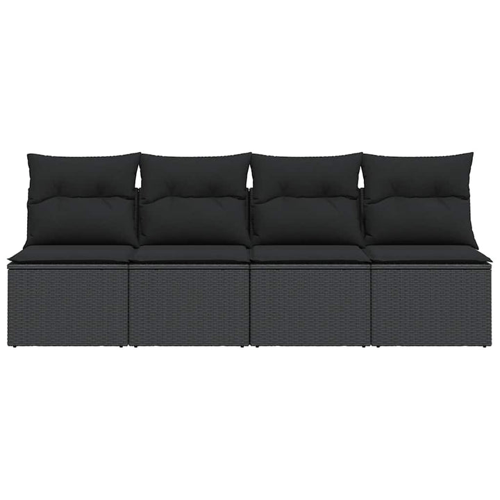 havesofa med hynder 4-personers sort polyrattan