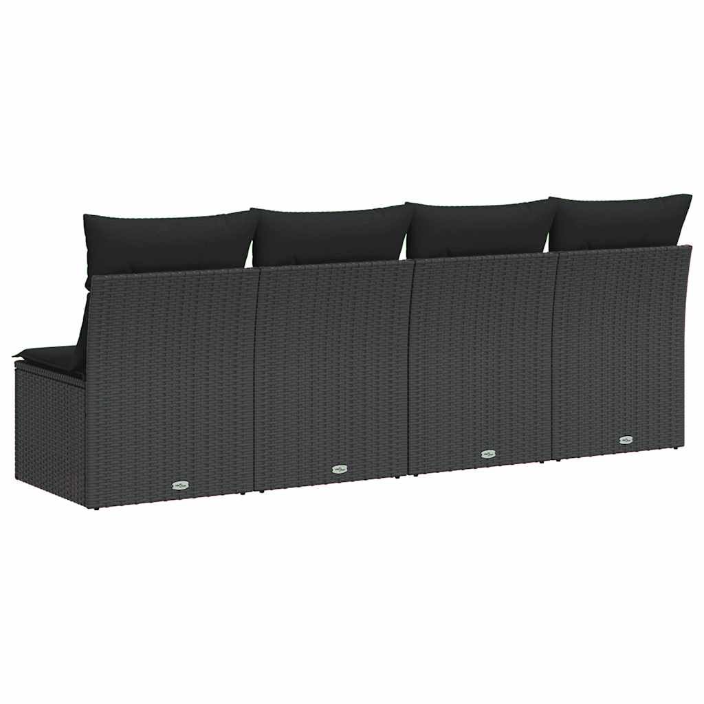 havesofa med hynder 4-personers sort polyrattan