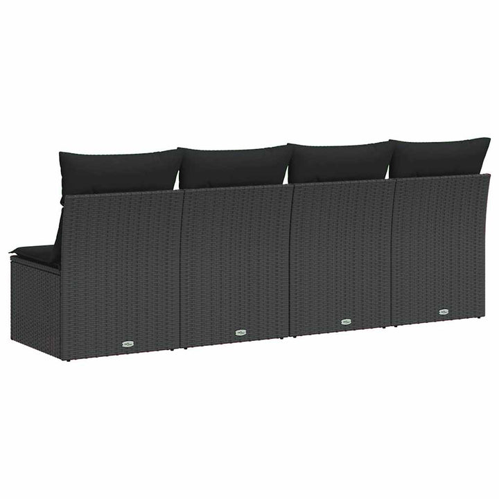 havesofa med hynder 4-personers sort polyrattan