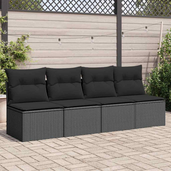havesofa med hynder 4-personers sort polyrattan