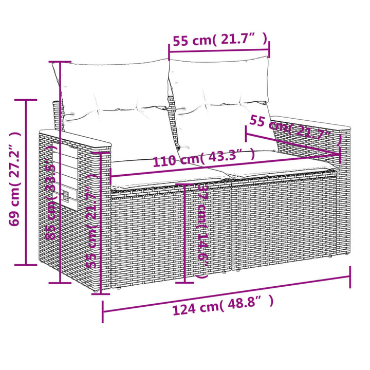 2-personers havesofa med hynder polyrattan sort