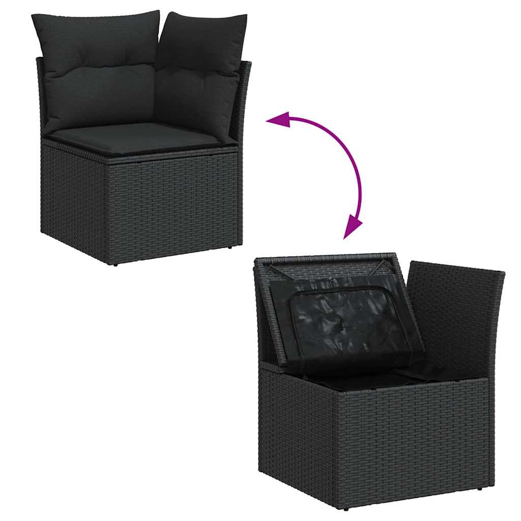 havesofahjørne med hynder sort polyrattan
