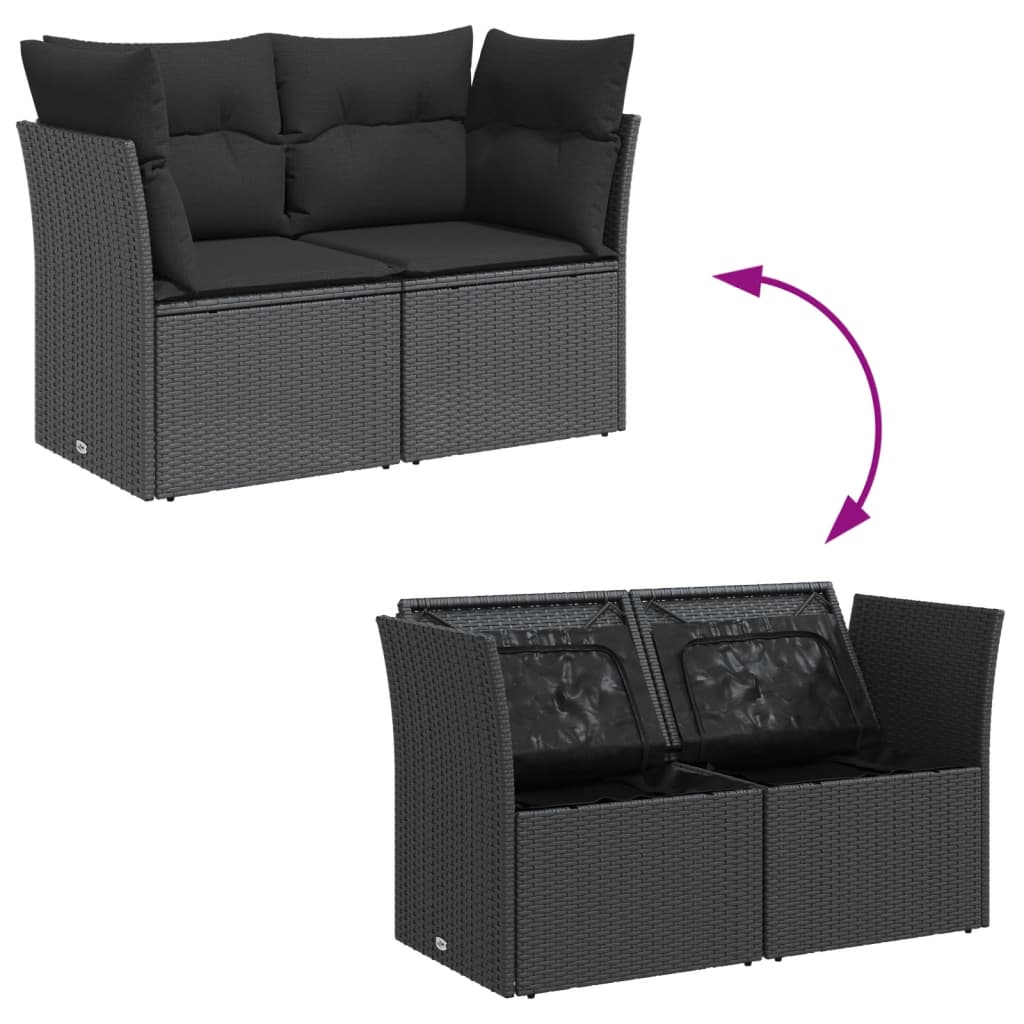 2-personers havesofa med hynder polyrattan sort