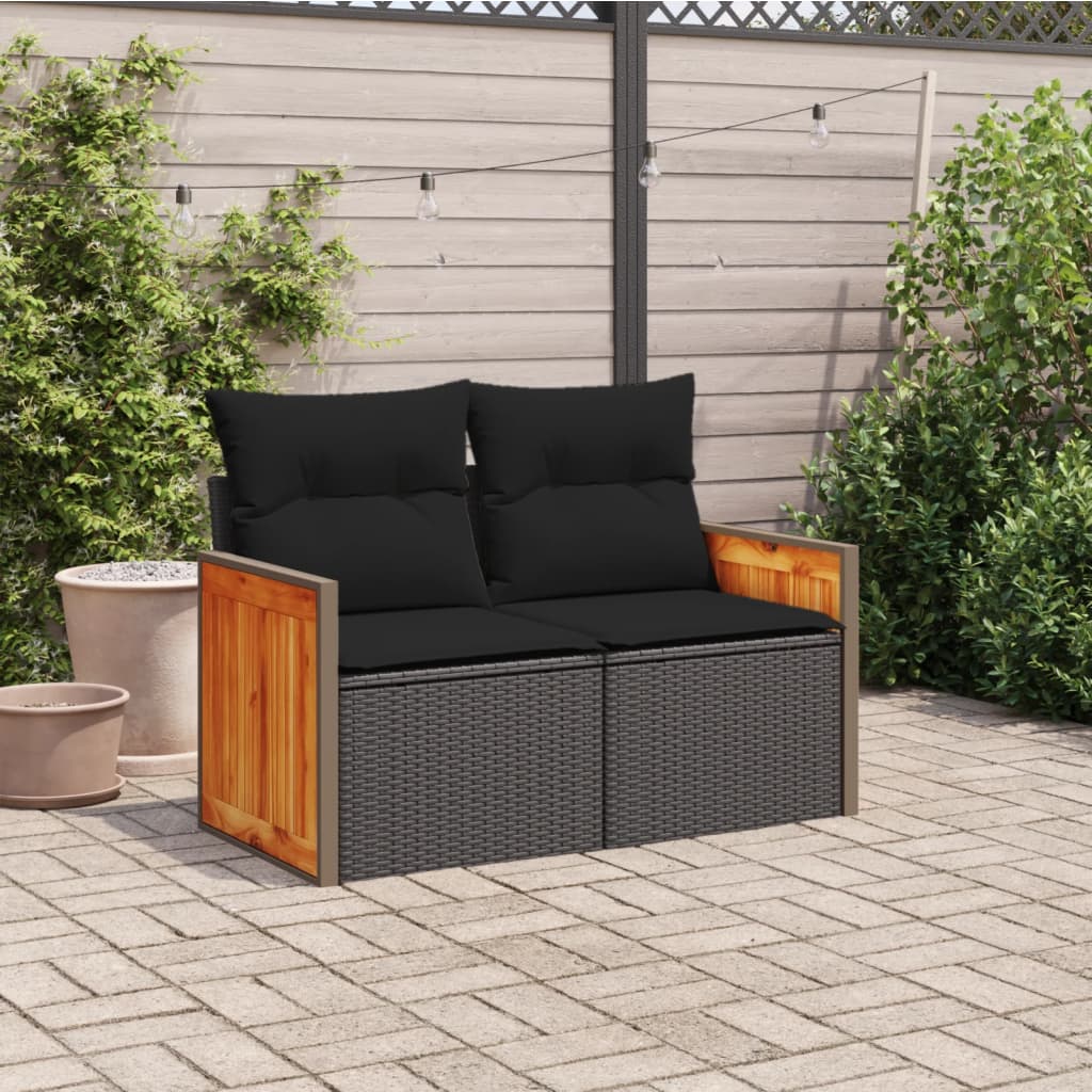 havesofa med hynder 2-personers sort polyrattan