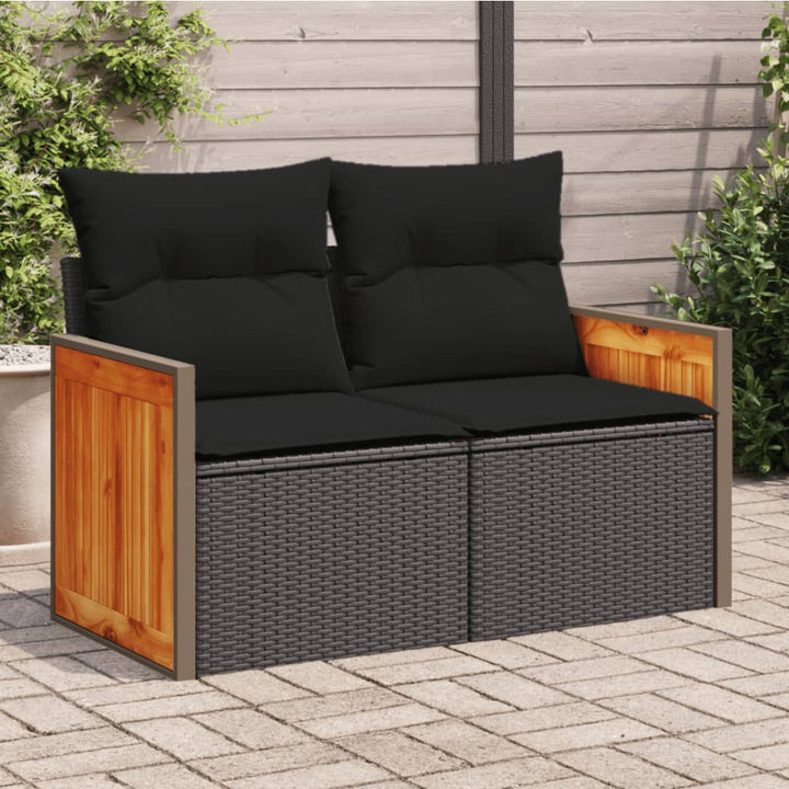 havesofa med hynder 2-personers sort polyrattan