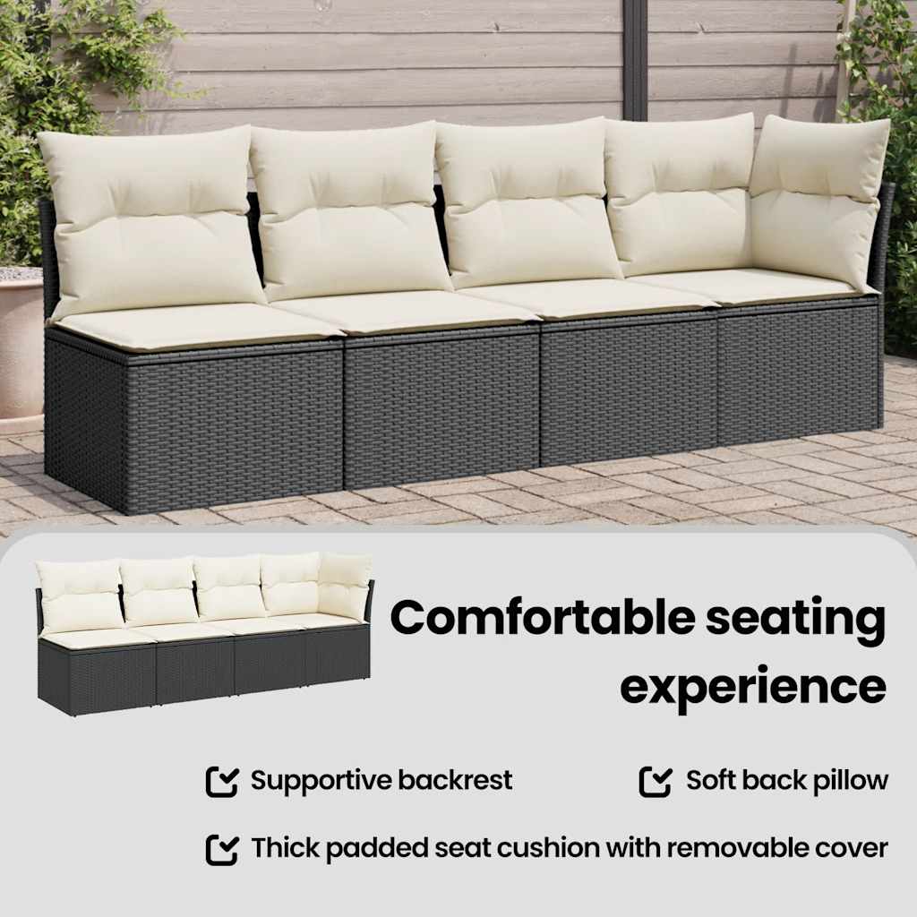 4-personers havesofa med hynder polyrattan sort