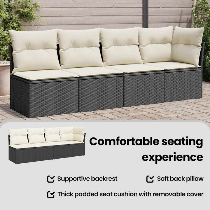 4-personers havesofa med hynder polyrattan sort