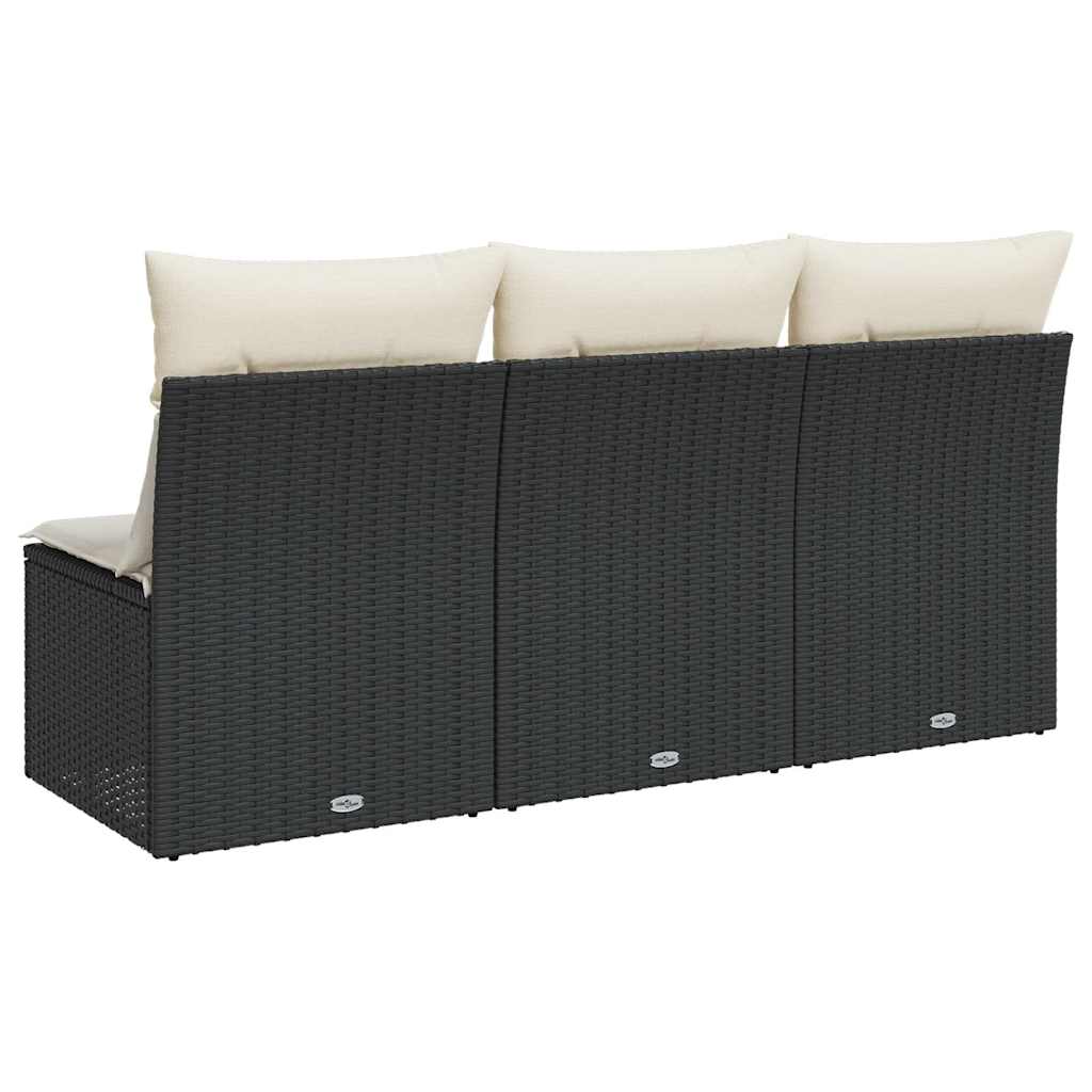 3-personers havesofa med hynder polyrattan sort