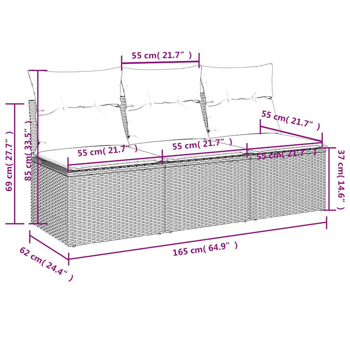 3-personers havesofa med hynder polyrattan sort