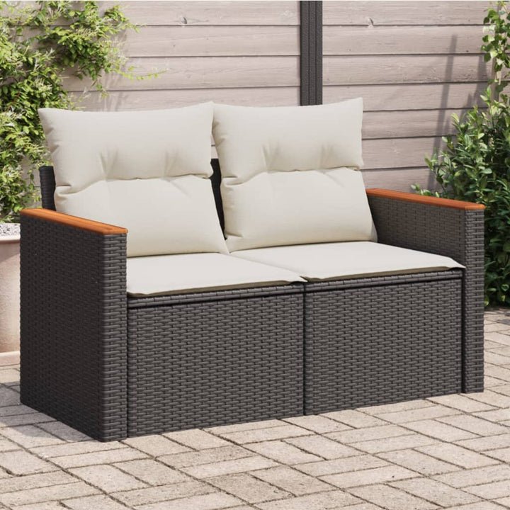 2-personers havesofa med hynder polyrattan sort